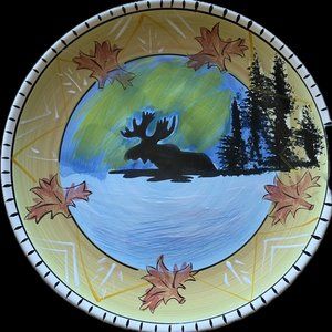 Ceramic Platter Folk Art Artables Canada Hand-painted Moose